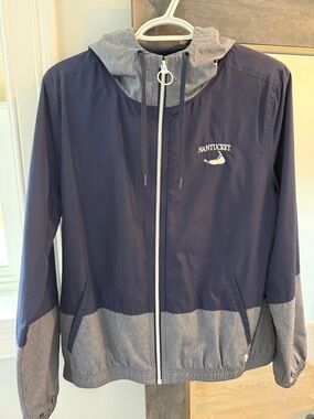 Nantucket Navy and Gray Hooded Windbreaker Jacket